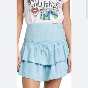 Free People Ruffles in the Sand Blue Mini Skirt Size 12